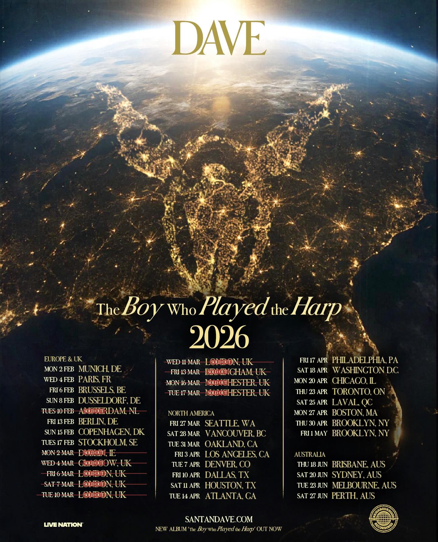 Dave The Boy Who Played the Harp Tour Poster 2026–2027